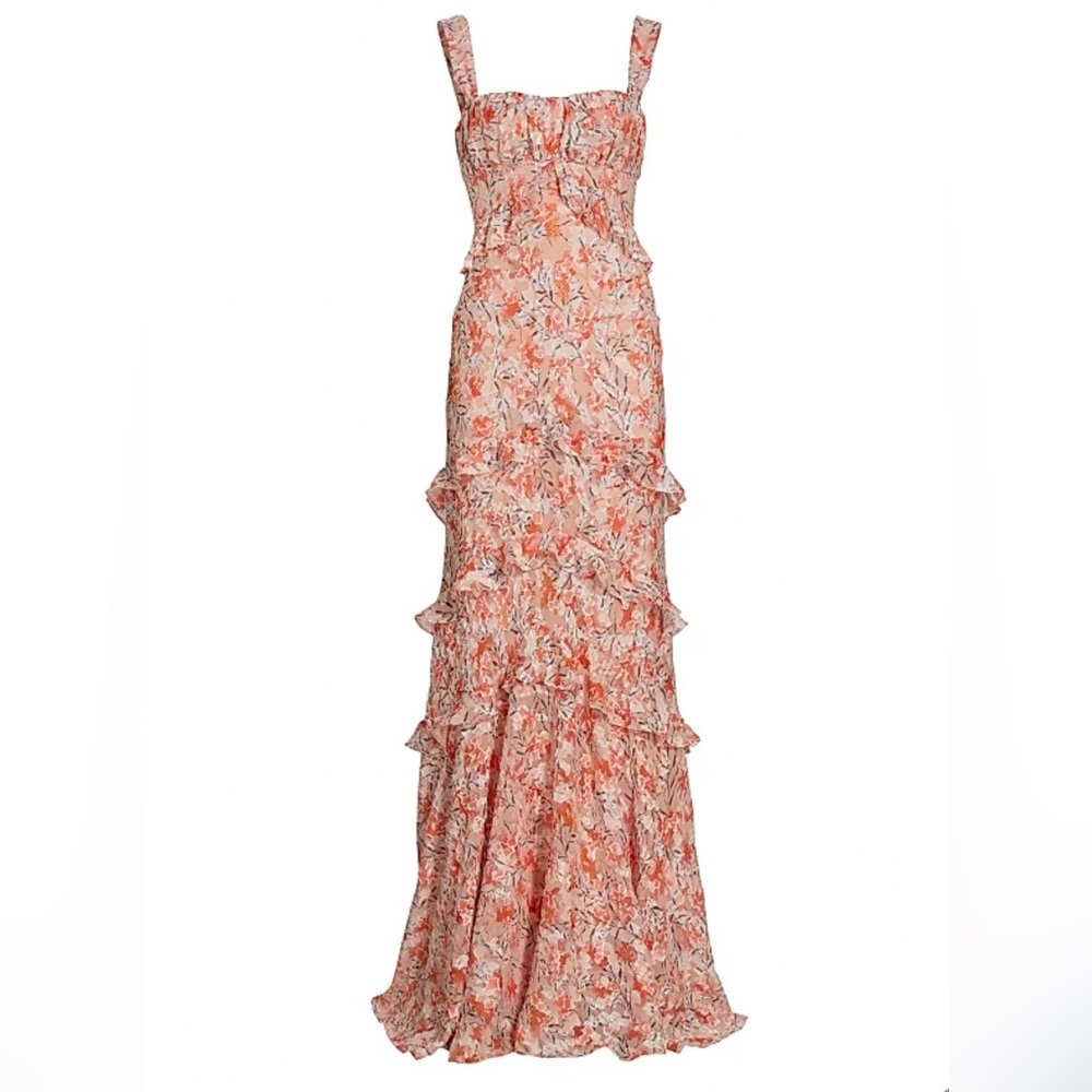 SALONI Peach and Coral Floral Maxi Dress